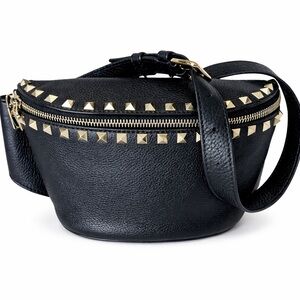 Valentino Garavani Rockstud Black Leather Belt Bag w Dust Bag